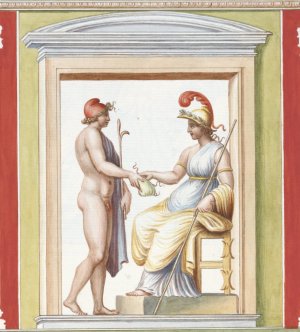 Nude youth approaching seated Athena, depicted within a niche. by Pierre-Jean Mariette Oil Painting