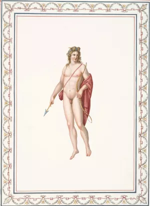 Nude youth holding bow and arrow. by Pierre-Jean Mariette Oil Painting