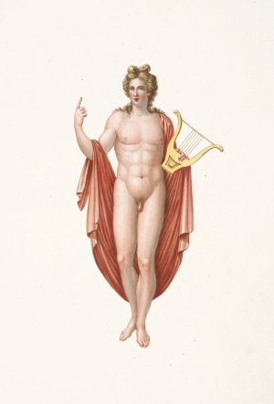 Nude youth with gold harp. by Pierre-Jean Mariette Oil Painting