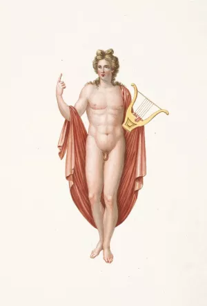 Nude youth with gold harp. by Pierre-Jean Mariette Oil Painting