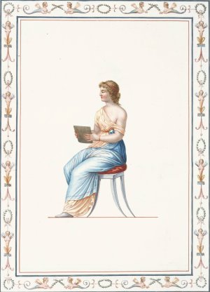 Woman in classical dress reading. Oil painting by Pierre-Jean Mariette