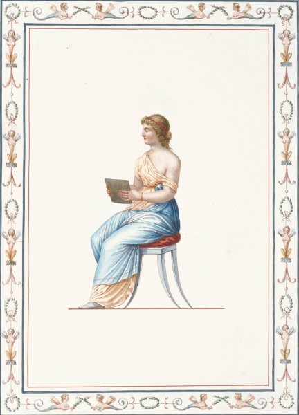 Woman in classical dress reading.  by Pierre-Jean Mariette - Hand-Painted Oil Painting Reproduction