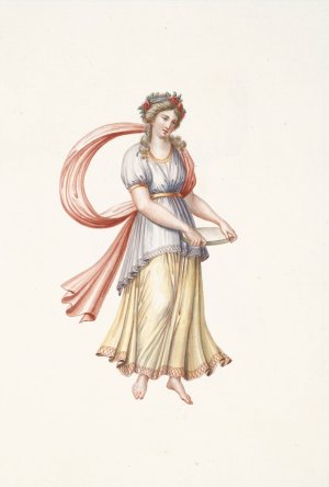 Young woman holding platter. Oil painting by Pierre-Jean Mariette