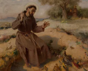 St. Francis preaching to the birds by Pierre Jean Van Der Ouderaa Oil Painting