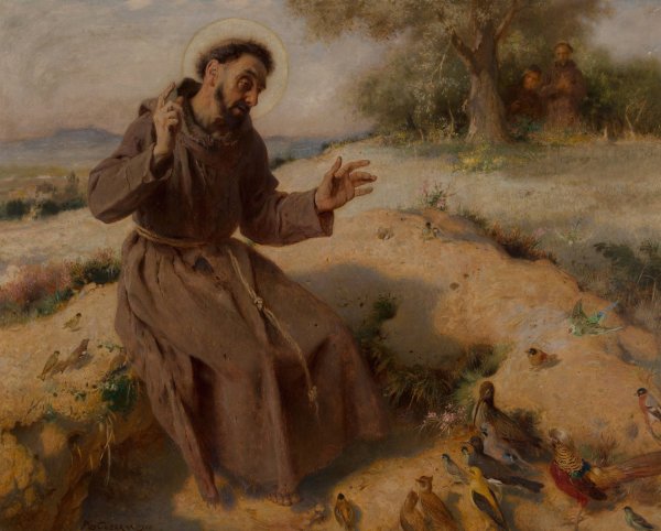 Main Product Photo of St. Francis preaching to the birds  Painting by Pierre Jean Van Der Ouderaa