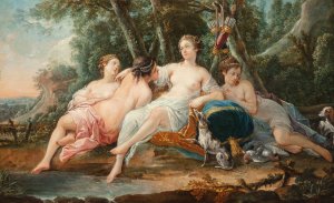 Diana with her nymphs resting after the hunt by Pierre Jollain Oil Painting