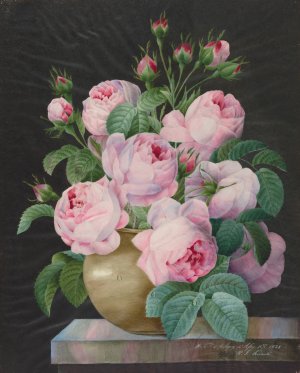 Pink Roses in a Vase by Pierre Joseph Redoute Oil Painting