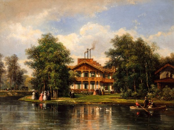 Le Chalet de la Porte-Jaune, au bois de Vincennes  by Pierre-Justin Ouvrie - Hand-Painted Oil Painting Reproduction