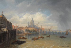 The Thames With Somerset House And St Paul's Cathedral by Pierre-Justin Ouvrie Oil Painting
