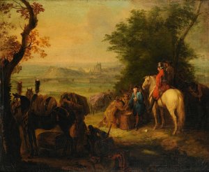 Resting of the troups during a military siege by Pierre Lenfant Oil Painting