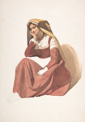 Seated Italian Peasant Woman by Pierre Louis Dubourcq Oil Painting