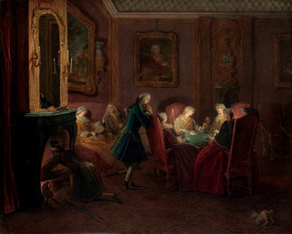 Card Players in a Drawing Room by Pierre Louis Dumesnil The Younger - Hand-Painted Oil Painting Reproduction