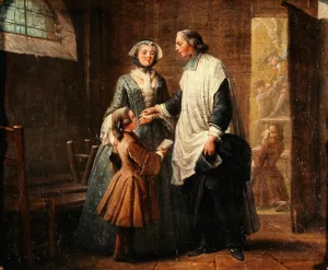 L'Abbe de Catechisme recevant un enfant amene par sa sOurs by Pierre Louis Dumesnil The Younger Oil Painting