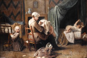 Une chambre ou une servante habille des enfants by Pierre Louis Dumesnil The Younger Oil Painting