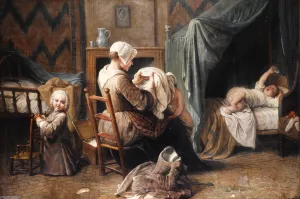 Une chambre ou une servante habille des enfants by Pierre Louis Dumesnil The Younger Oil Painting