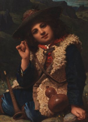 Italian Boy in Sheepskin Jacket by Pierre-Louis-Joseph De Coninck Oil Painting