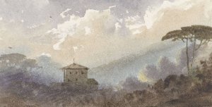 Landhuis tussen de bossen in een berglandschap by Pierre Luc Charles Ciceri Oil Painting