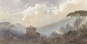 Landhuis tussen de bossen in een berglandschap Oil painting by Pierre Luc Charles Ciceri