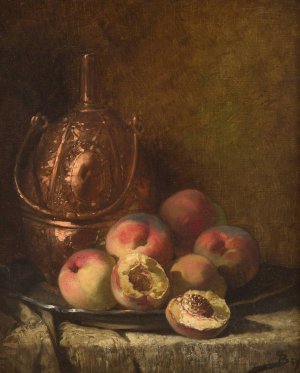 Still life with vessel and peaches by Pierre-Marie Beyle Oil Painting