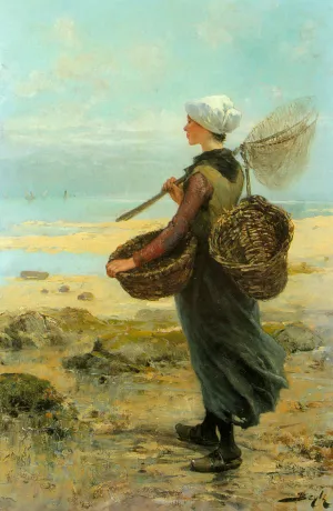 The Young Fisherwoman by Pierre-Marie Beyle Oil Painting