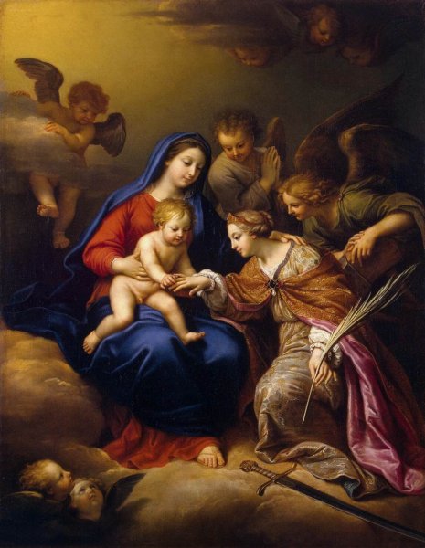 Main Product Photo of Mystic Marriage of St Catherine Painting by Pierre Mignard