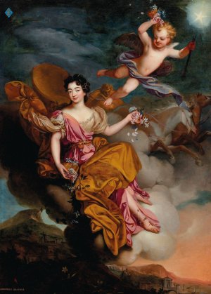 Portrait of Mademoiselle de la Force as Flora in a landscape with putti by Pierre Mignard Oil Painting