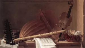 Still-Life of Musical Instruments by Pierre Nicolas Huilliot - Oil Painting Reproduction
