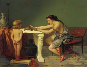 Feeding The Turtle by Pierre Olivier Joseph Coomans Oil Painting