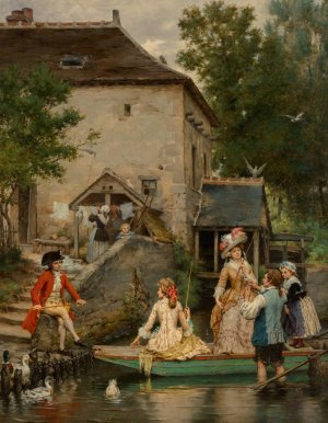 The boating party by Pierre Outin Oil Painting