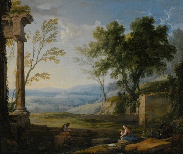 Classical landscape with ancient ruins, figures in the foreground by Pierre Patel The Elder - Hand-Painted Oil Painting Reproduction