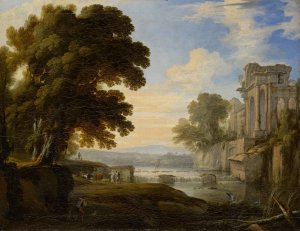 River Bank with Ancient Ruins by Pierre Patel The Elder Oil Painting