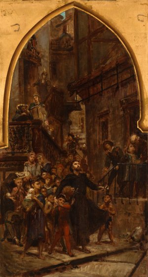 Saint Francois-Xavier parcourant les rues de Goa pour appeler les enfants et les esclaves au catechisme by Pierre Paul Leon Glaize Oil Painting