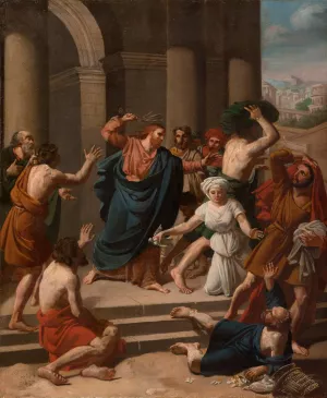 Jesus chassant les marchands du Temple Oil painting by Pierre Poisson III