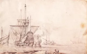 Vessel Firing a Salvo by Pierre Puget Oil Painting
