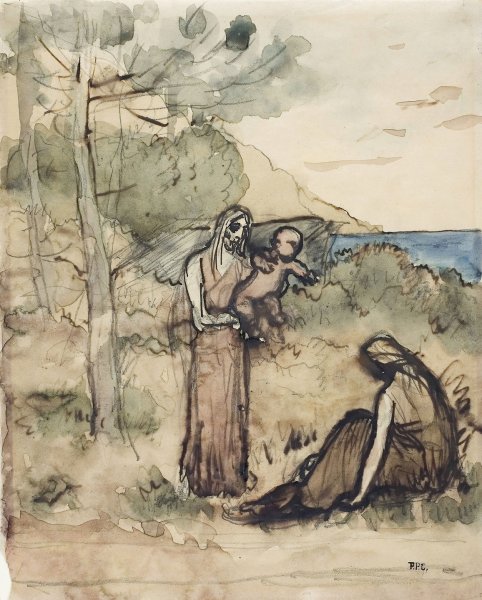 Fisherman's Family  by Pierre Puvis De Chavannes - Hand-Painted Oil Painting Reproduction
