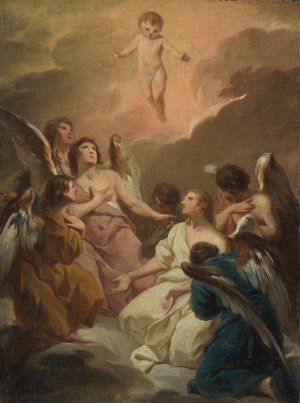 Seven Angels Adoring the Christ Child by Pierre Subleyras Oil Painting