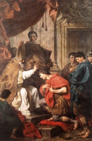 St Ambrose Converting Theodosius by Pierre Subleyras Oil Painting