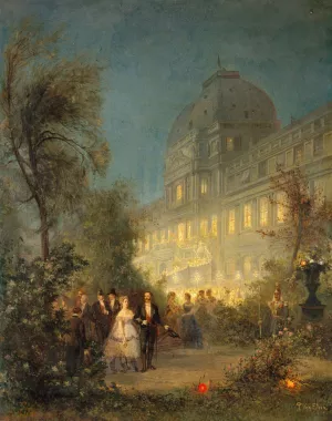 Fete de nuit aux Tuileries, le 10 juin 1867, a l'occasion de la visite des souverains etrangers a l'exposition universelle, actuel 1er arrondissement by Pierre Tetar Van Elven Oil Painting