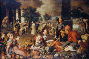 Market Scene with Christ and the Adulteress by Pieter Aertsen Oil Painting