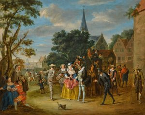 Scene from Commedia Dell'Arte by Pieter Angillis Oil Painting