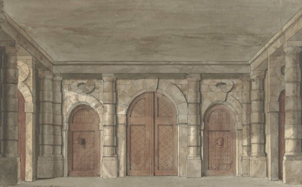 Ontwerp voor een toneeldecor van een voorportaal van een gevangenis  by Pieter Barbiers - Hand-Painted Oil Painting Reproduction
