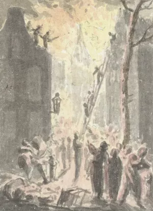 Brand in een huis by Pieter Bartholomeusz Barbiers Oil Painting