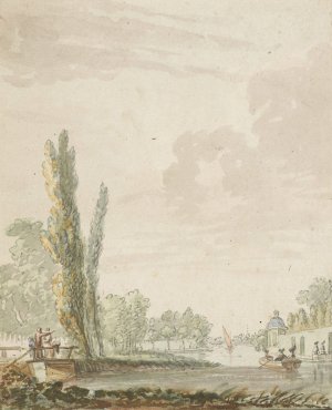 Gezicht langs een rivier met rechts een theekoepelje by Pieter Bartholomeusz Barbiers Oil Painting