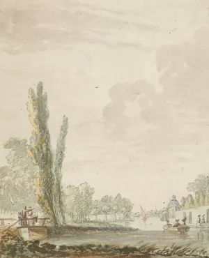 Gezicht langs een rivier met rechts een theekoepelje by Pieter Bartholomeusz Barbiers Oil Painting