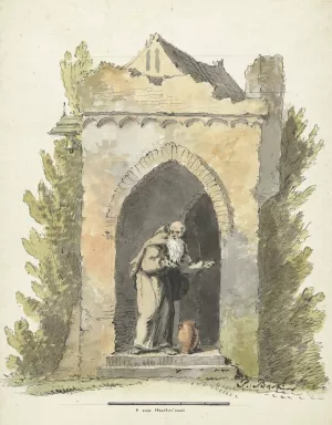 Kluizenaar voor een stenen kapel by Pieter Bartholomeusz Barbiers Oil Painting