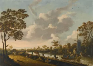 A Landscape With A Barge Being Towed Along A Canal by Pieter Bout Oil Painting