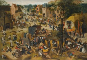 A Performance Of The Farce Een Cluyte Van Plaeyerwater  At A Village Kermesse by Pieter Bruegel The Elder (Follower) Oil Painting
