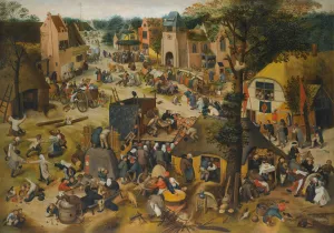 A Performance Of The Farce Een Cluyte Van Plaeyerwater  At A Village Kermesse by Pieter Bruegel The Elder (Follower) Oil Painting