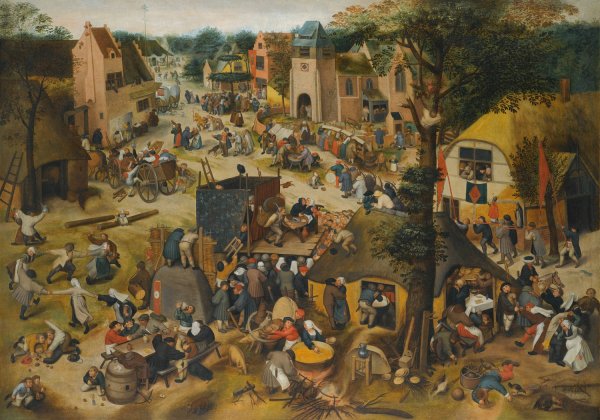 A Performance Of The Farce Een Cluyte Van Plaeyerwater  At A Village Kermesse  by Pieter Bruegel The Elder (Follower) - Hand-Painted Oil Painting Reproduction