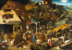 Netherlandish Proverbs by Pieter Bruegel The Elder Oil Painting